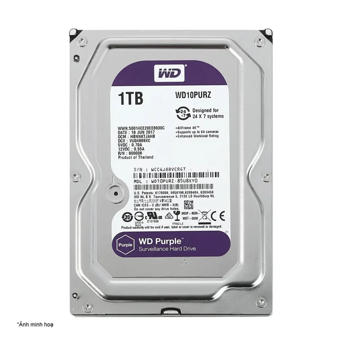 Ổ cứng HDD Western Digital Purple 1TB 3.5" Sata 3